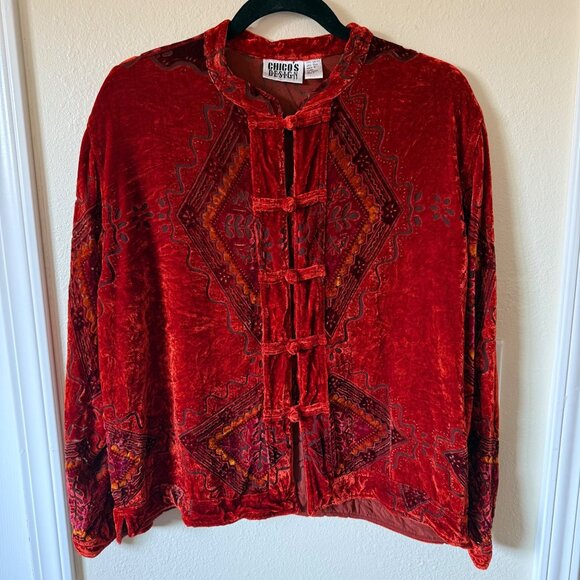 Vintage 80's Chico's Design Blouse Chinese Knot Buttons & Mandarin Collar Size 2 - Picture 1 of 5